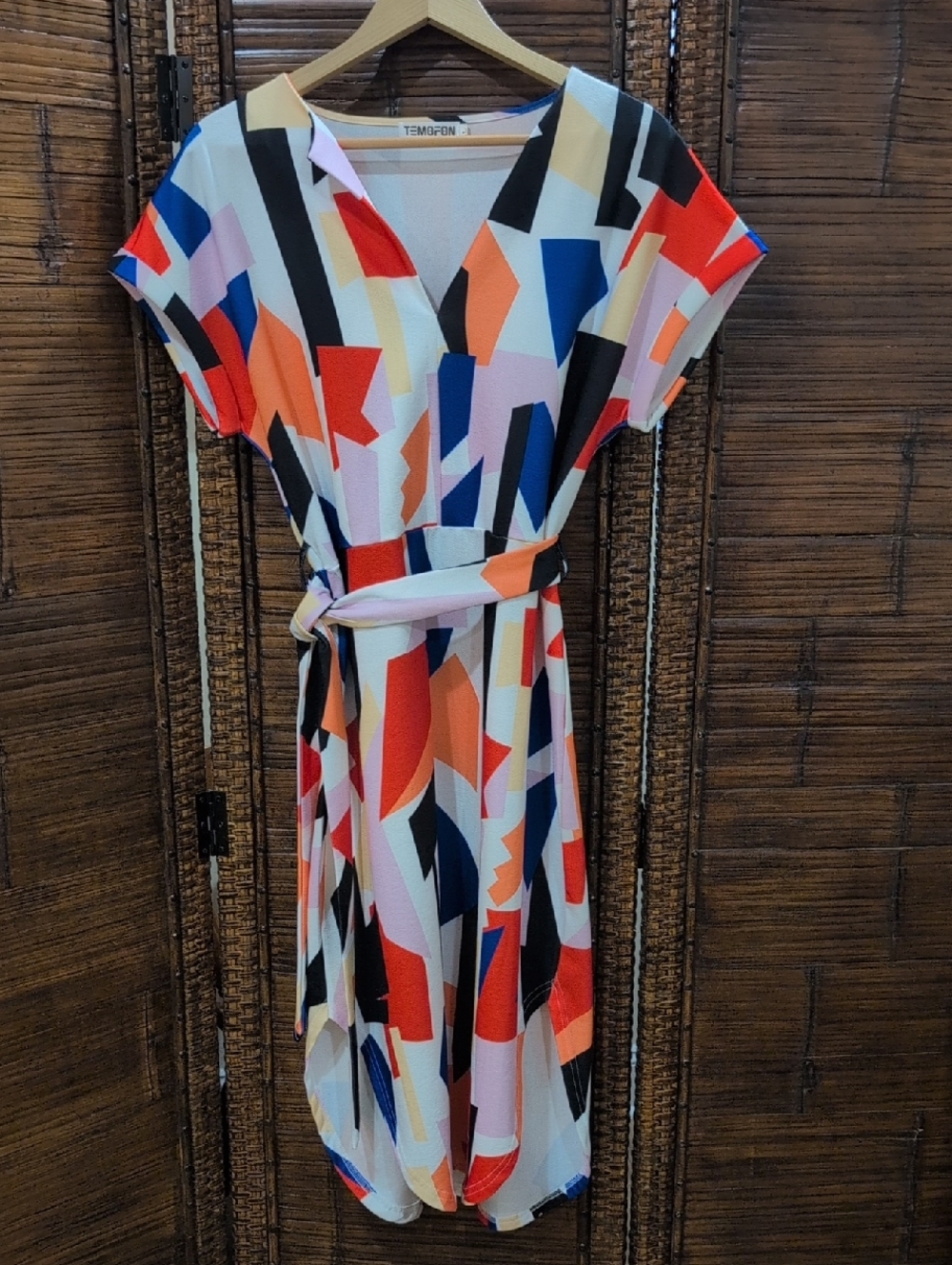 Temporin Multicolor Geometric Midi Dress - Red/Orange/Pink/Blue/Black